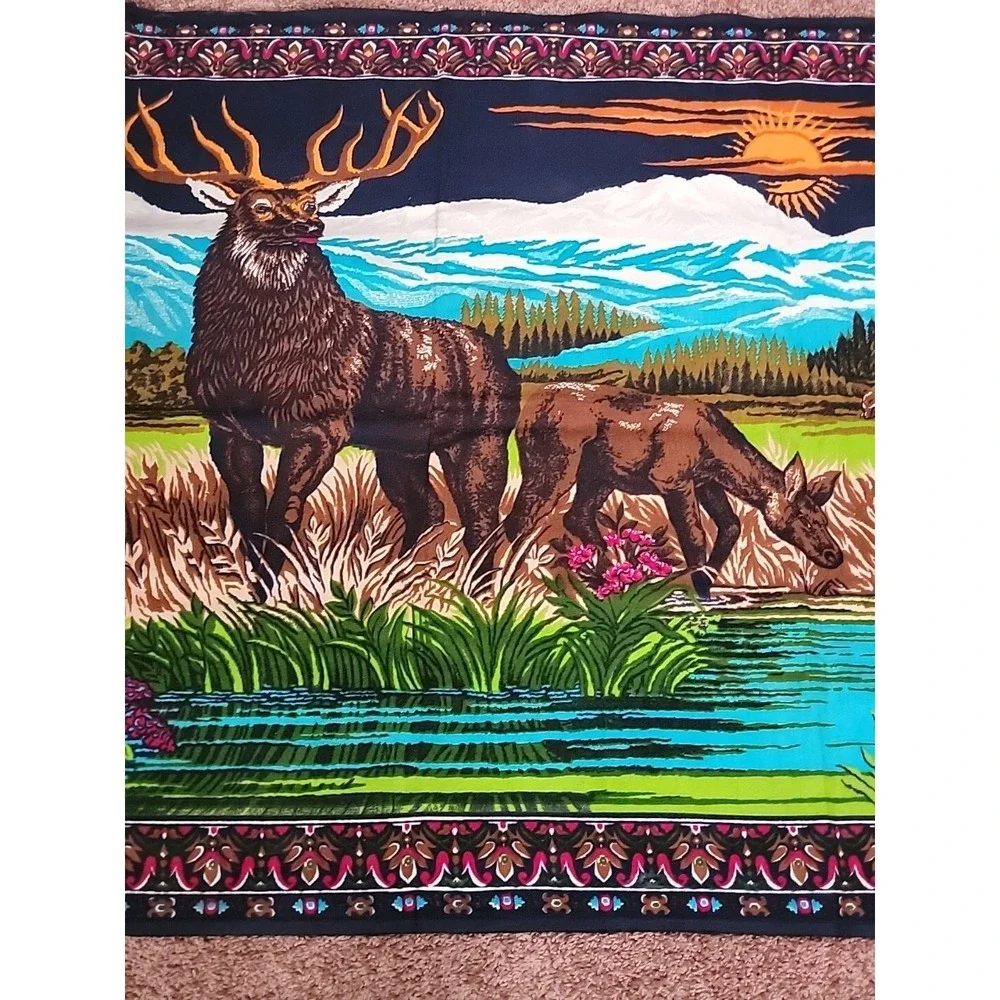 VTG Wall Tapestry Hanging ELK Velvet Style Wall Art Fabric Forest 57x39 Vivid